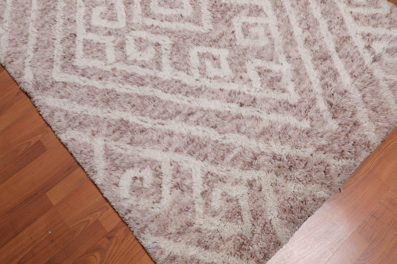 4'9" x 6’7" Handmade Moroccan Shag contemporary 100% Wool Area rug Beige