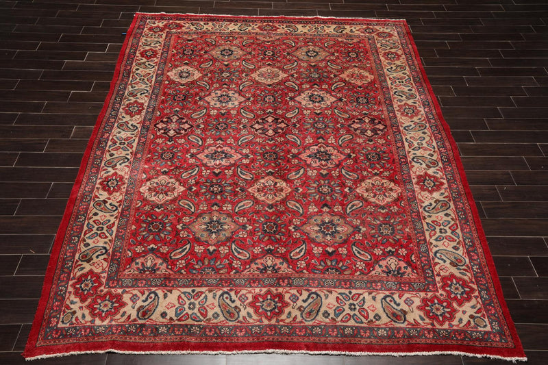 8'10" x 11'7" Hand Knotted 100% Wool Traditional Mahal Oriental Area Rug Red