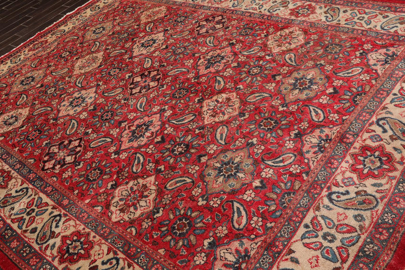 8'10" x 11'7" Hand Knotted 100% Wool Traditional Mahal Oriental Area Rug Red
