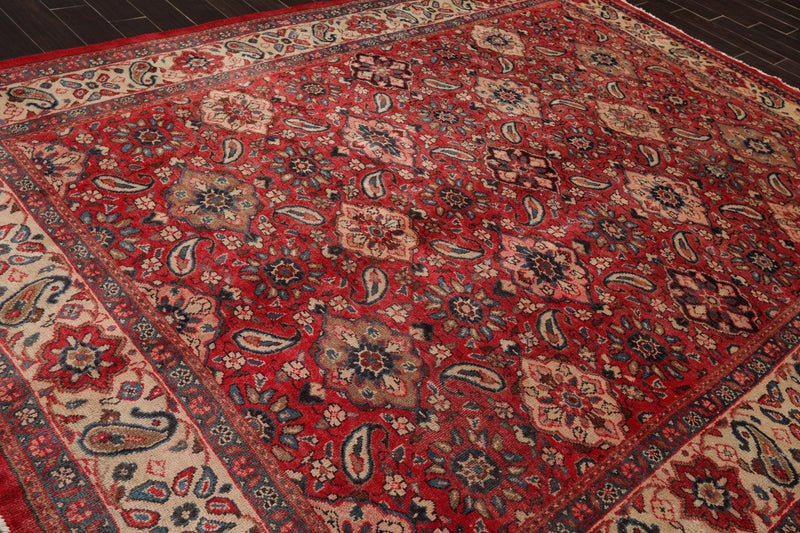 8'10" x 11'7" Hand Knotted 100% Wool Traditional Mahal Oriental Area Rug Red