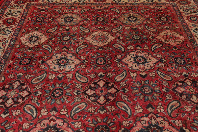 8'10" x 11'7" Hand Knotted 100% Wool Traditional Mahal Oriental Area Rug Red