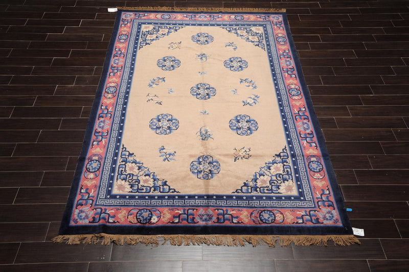 6'7"x9'8" Hand Knotted Wool Chinese Art Deco Traditional Oriental Area Rug Beige
