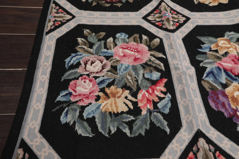 6' x 9' Hand Woven Traditional French Aubusson Needlepoint Wool Area Rug Black