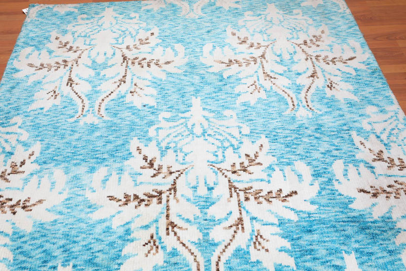 5'8" x 8' Handmade Traditional Oriental Area Rug Modern Aqua