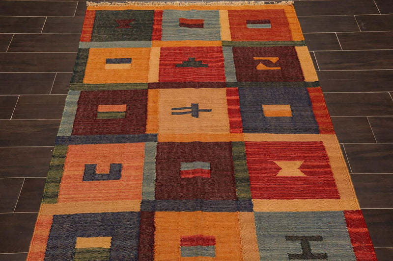 4' x 6'4" Hand Woven 100% Wool Contemporary Southwestern Kilim Area Rug Rust