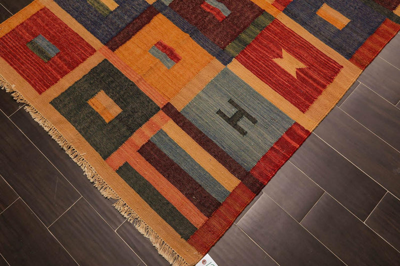 4' x 6'4" Hand Woven 100% Wool Contemporary Southwestern Kilim Area Rug Rust