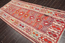 4'9" x 10'9" Vintage Hand-Woven Southwestern Kilim Wool Area Rug Rust