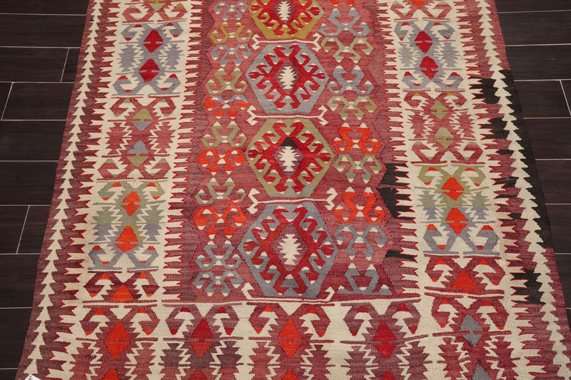 4'9" x 10'9" Vintage Hand-Woven Southwestern Kilim Wool Area Rug Rust