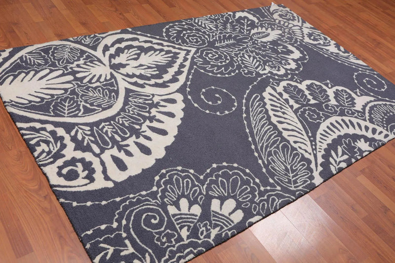 5' x 8' Handmade Loop & cut pile 100% Wool Traditional Oriental Area rug Ivory