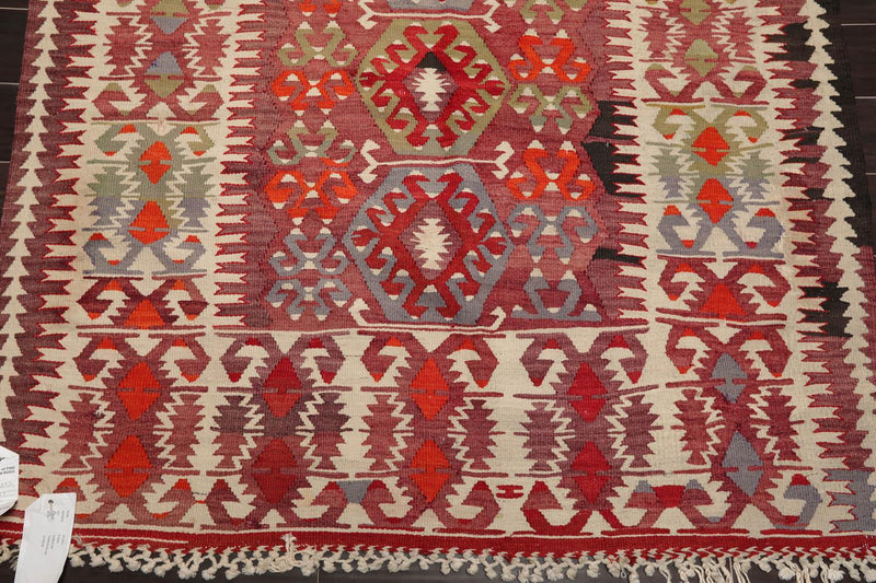 4'9" x 10'9" Vintage Hand-Woven Southwestern Kilim Wool Area Rug Rust