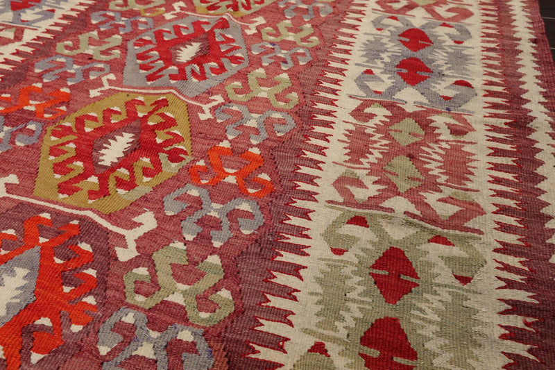4'9" x 10'9" Vintage Hand-Woven Southwestern Kilim Wool Area Rug Rust