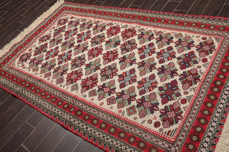 5'3" x 8'6" Vintage Wool Foundation Hand Knotted Wool Area Rug Beige