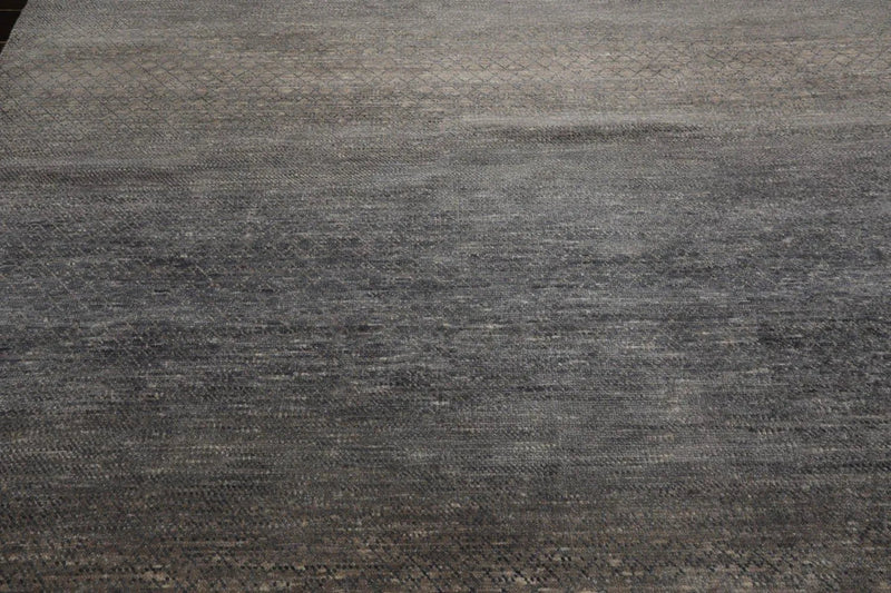 8'x10' Slate Hand Knotted Modern Geometric Tibetan Wool and Bamboo Silk Oriental Area Rug