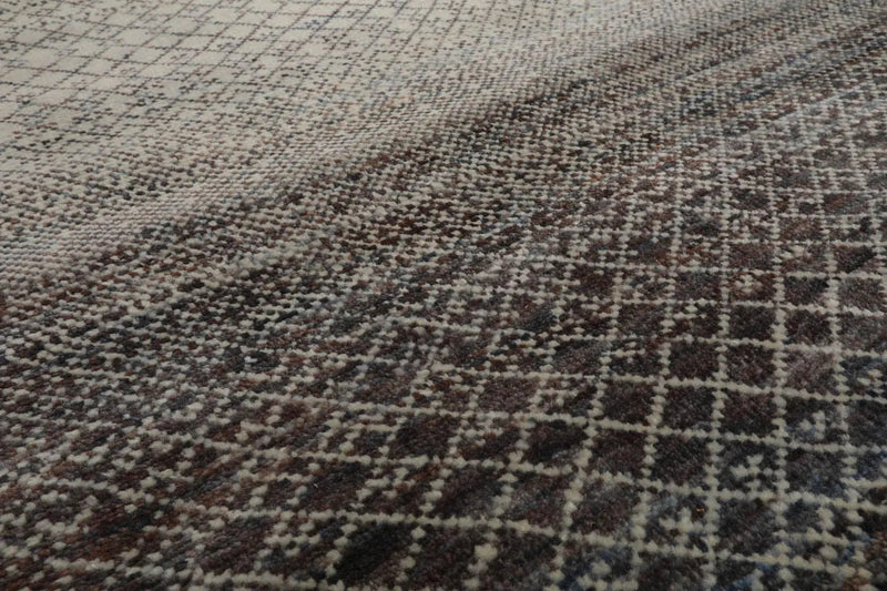 8'x10' Beige Hand Knotted Modern Geometric Tibetan Wool and Bamboo Silk Oriental Area Rug