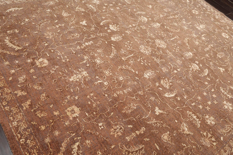 7'1" x 9' 100% New Zealand Wool Transitional Oriental Area Rug Brown