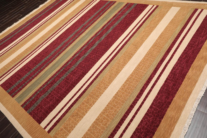 8'10" x 11'10" Hand Knotted 100% Wool Modern Area Rug Burgundy