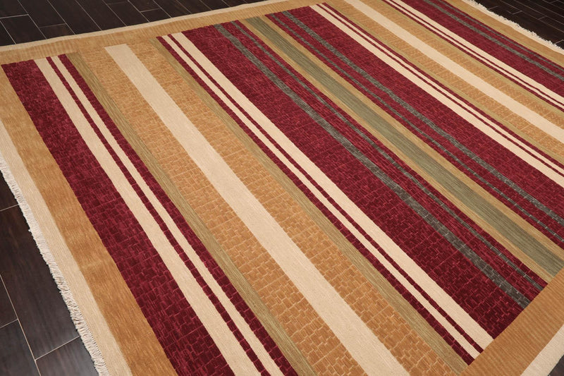8'10" x 11'10" Hand Knotted 100% Wool Modern Area Rug Burgundy