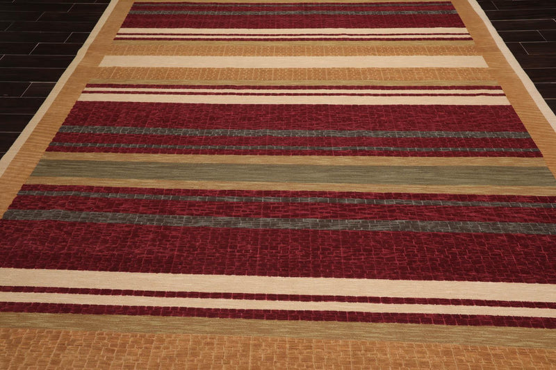 8'10" x 11'10" Hand Knotted 100% Wool Modern Area Rug Burgundy