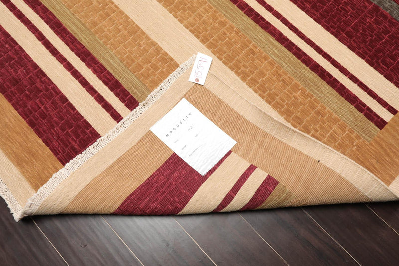 8'10" x 11'10" Hand Knotted 100% Wool Modern Area Rug Burgundy