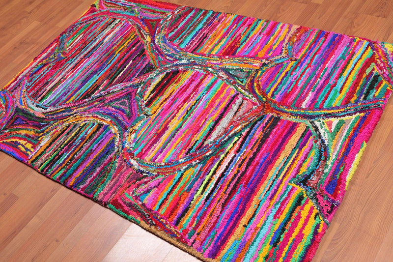 4 x 6 Handmade Abstract 100% Cotton Oriental Area Rug Boho Modern Pink