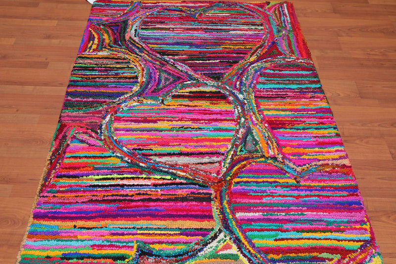 4 x 6 Handmade Abstract 100% Cotton Oriental Area Rug Boho Modern Pink