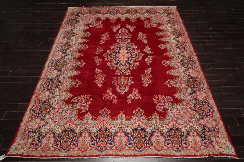 9'8" x 13'2" Vintage Kermaan Hand Knotted 250 KPSI 100% Wool Area Rug Cranberry