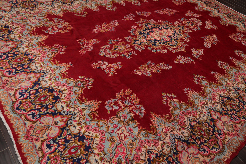 9'8" x 13'2" Vintage Kermaan Hand Knotted 250 KPSI 100% Wool Area Rug Cranberry