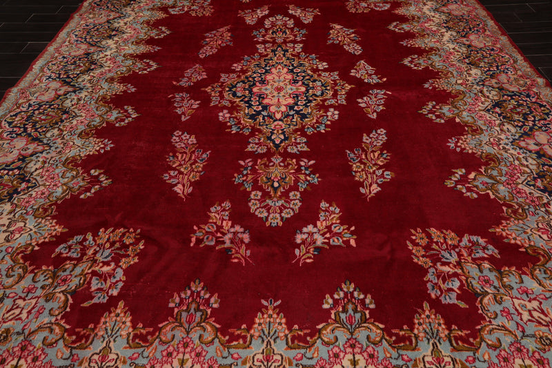 9'8" x 13'2" Vintage Kermaan Hand Knotted 250 KPSI 100% Wool Area Rug Cranberry