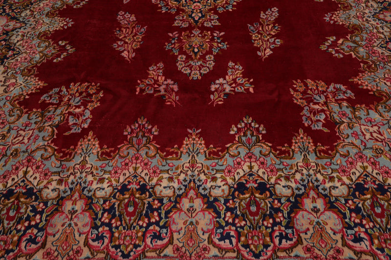 9'8" x 13'2" Vintage Kermaan Hand Knotted 250 KPSI 100% Wool Area Rug Cranberry
