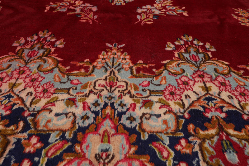 9'8" x 13'2" Vintage Kermaan Hand Knotted 250 KPSI 100% Wool Area Rug Cranberry
