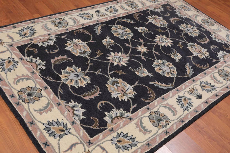 5' x 8' Handmade Floral 100% Wool Oriental Area Rug Charcoal