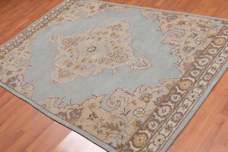 5' x 8' Handmade Medallion 100% Wool Oriental Area Rug Aqua