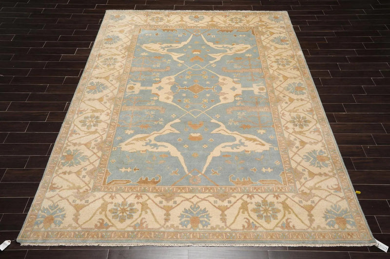 8'11''x 11'9'' Hand Knotted 100% Wool Oushak Traditional Muted Area Rug Blue