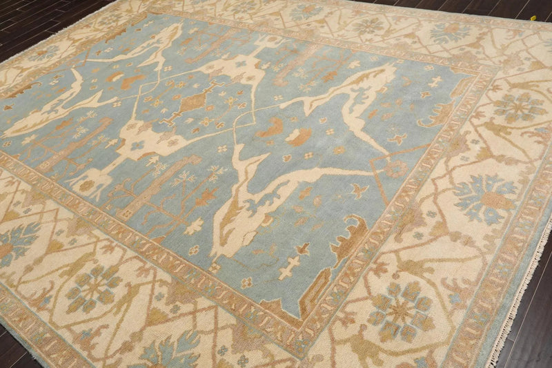 8'11''x 11'9'' Hand Knotted 100% Wool Oushak Traditional Muted Area Rug Blue