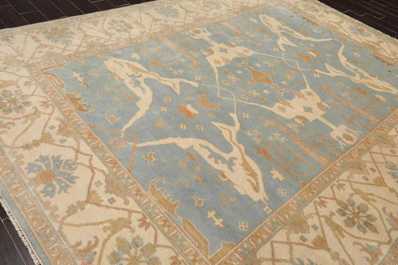 8'11''x 11'9'' Hand Knotted 100% Wool Oushak Traditional Muted Area Rug Blue