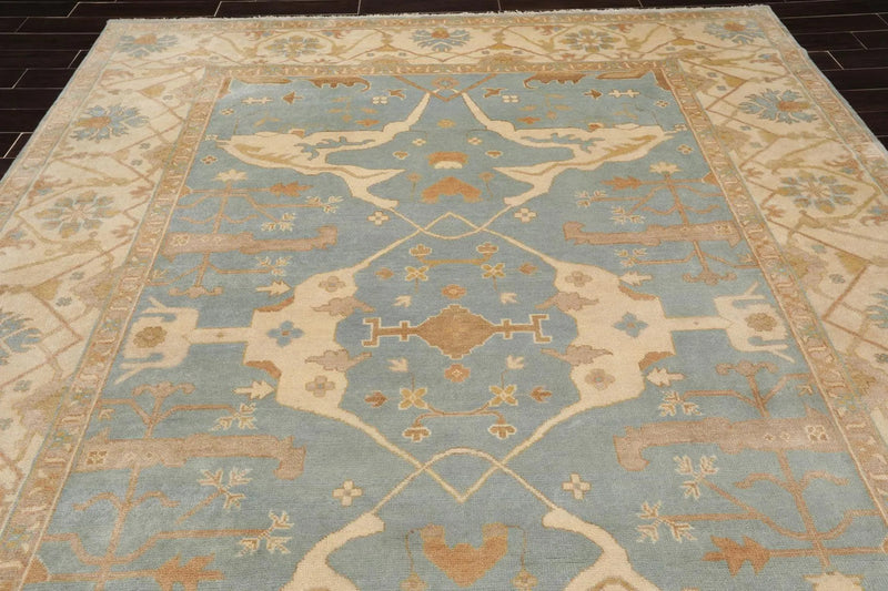 8'11''x 11'9'' Hand Knotted 100% Wool Oushak Traditional Muted Area Rug Blue