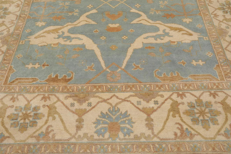 8'11''x 11'9'' Hand Knotted 100% Wool Oushak Traditional Muted Area Rug Blue