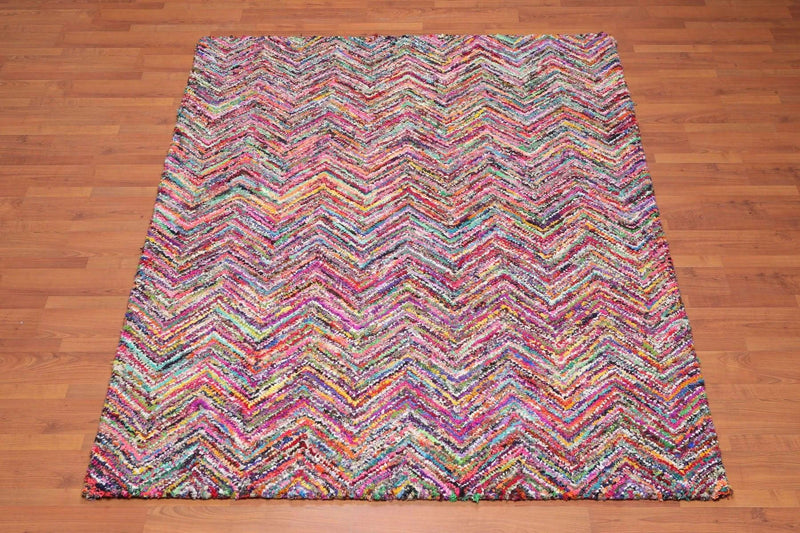 5x8 Pink Hand Tufted Handmade Zig-Zag Medley Cotton Boho Modern Oriental Area Rug