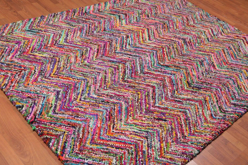 5x8 Pink Hand Tufted Handmade Zig-Zag Medley Cotton Boho Modern Oriental Area Rug