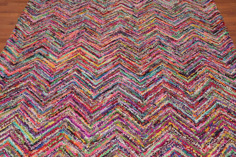 5x8 Pink Hand Tufted Handmade Zig-Zag Medley Cotton Boho Modern Oriental Area Rug