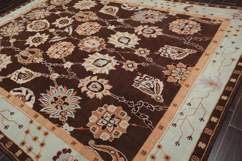 9'2'' x 12'1'' Hand Knotted Arts & Craft Oriental Area Rug Chocolate