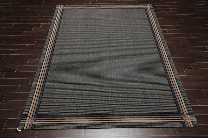 7'9" x 10'10" GR101 Midnight 100% Wool Modern Oriental Area Rug Black