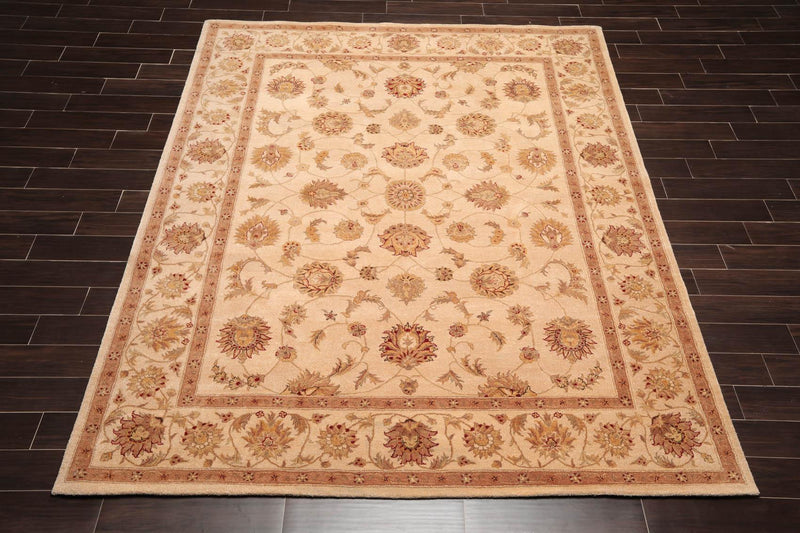 7'9" x 9'9" Handmade 100% Wool Oriental Area Rug Tan