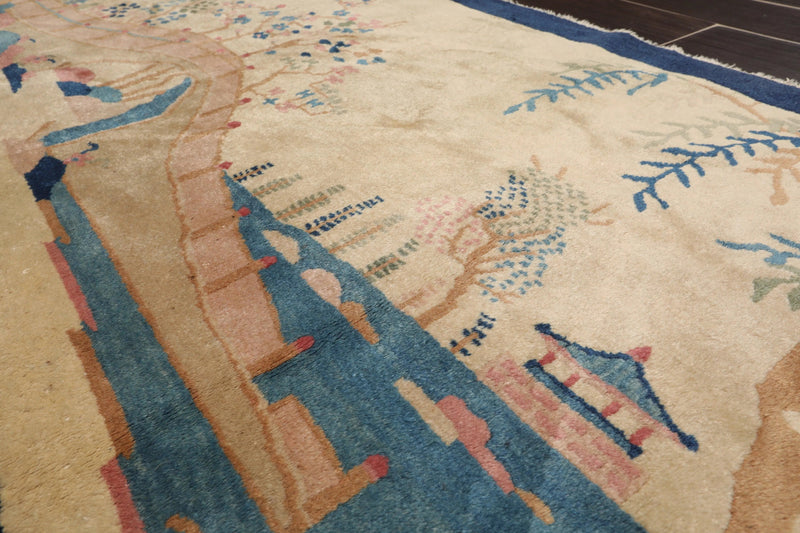 5'1''x2'11'' Antique Art Deco Peking Hand Knotted Wool Oriental Area Rug Beige