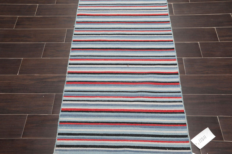 2'6" x 8' Hand woven Reversible Dhurry Traditional Oriental Area Rug Runner Blue