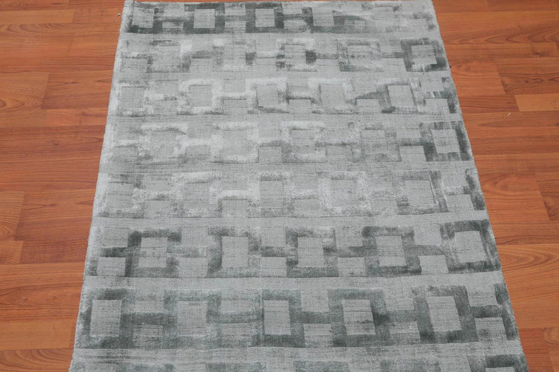 3' x 5' Handmade 100% Bamboo Silk Loop & cut Pile Geometric Area rug Aqua