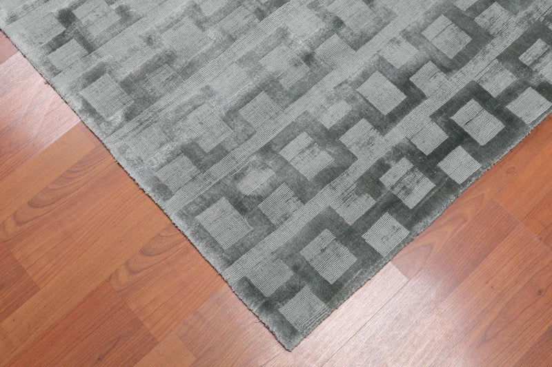 3' x 5' Handmade 100% Bamboo Silk Loop & cut Pile Geometric Area rug Aqua