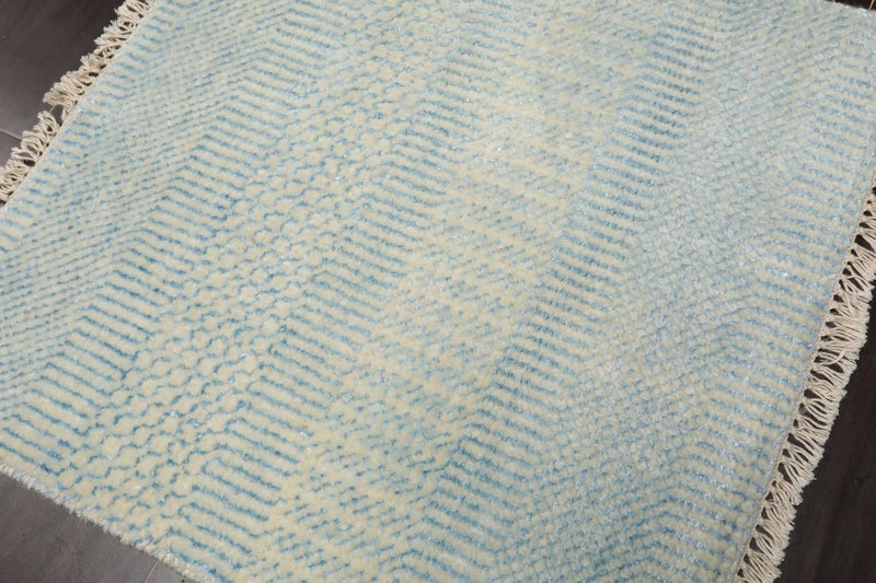 2'x2' Ivory Hand Knotted Tibetan Modern Abstract Wool and Bamboo Silk Oriental Area Rug