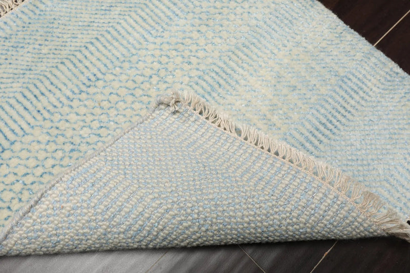 2'x2' Ivory Hand Knotted Tibetan Modern Abstract Wool and Bamboo Silk Oriental Area Rug