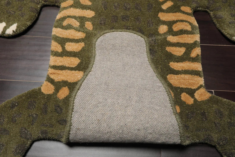 3x5 Green, Gold Hand Tufted Hand Made 100% Wool Crocodile Novelty Oriental Area Rug